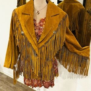Vintage Western Leather Fringe Rodeo Western Cowboy Jacket Sz M Hippie Rustic